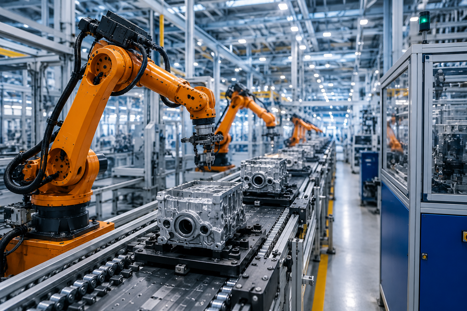 Robotic arm operating on an automated smart factory line